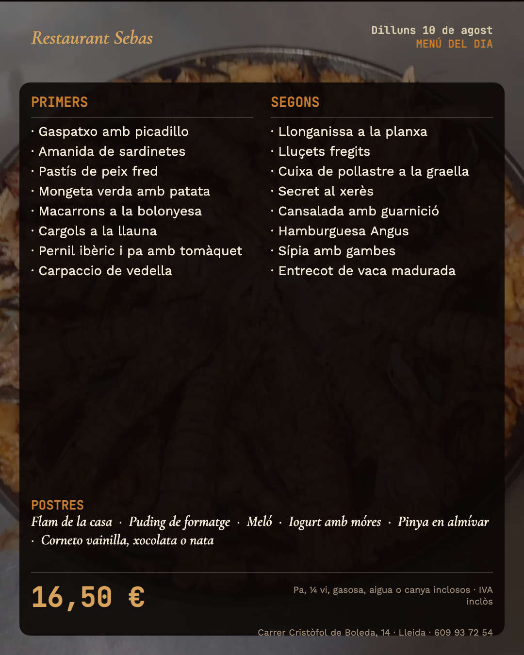 Menú del dia d'avui